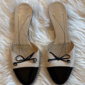 kate spade Cream and Black Slide Mules with Bow Accent